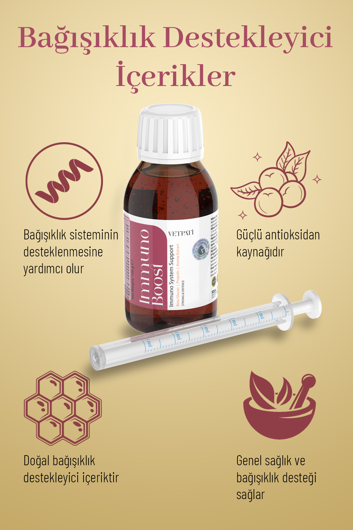 قطره مکمل گربه وتپاتی Vetpati Immuno Boost با بره‌موم، اسپیرولینا و آرونیا