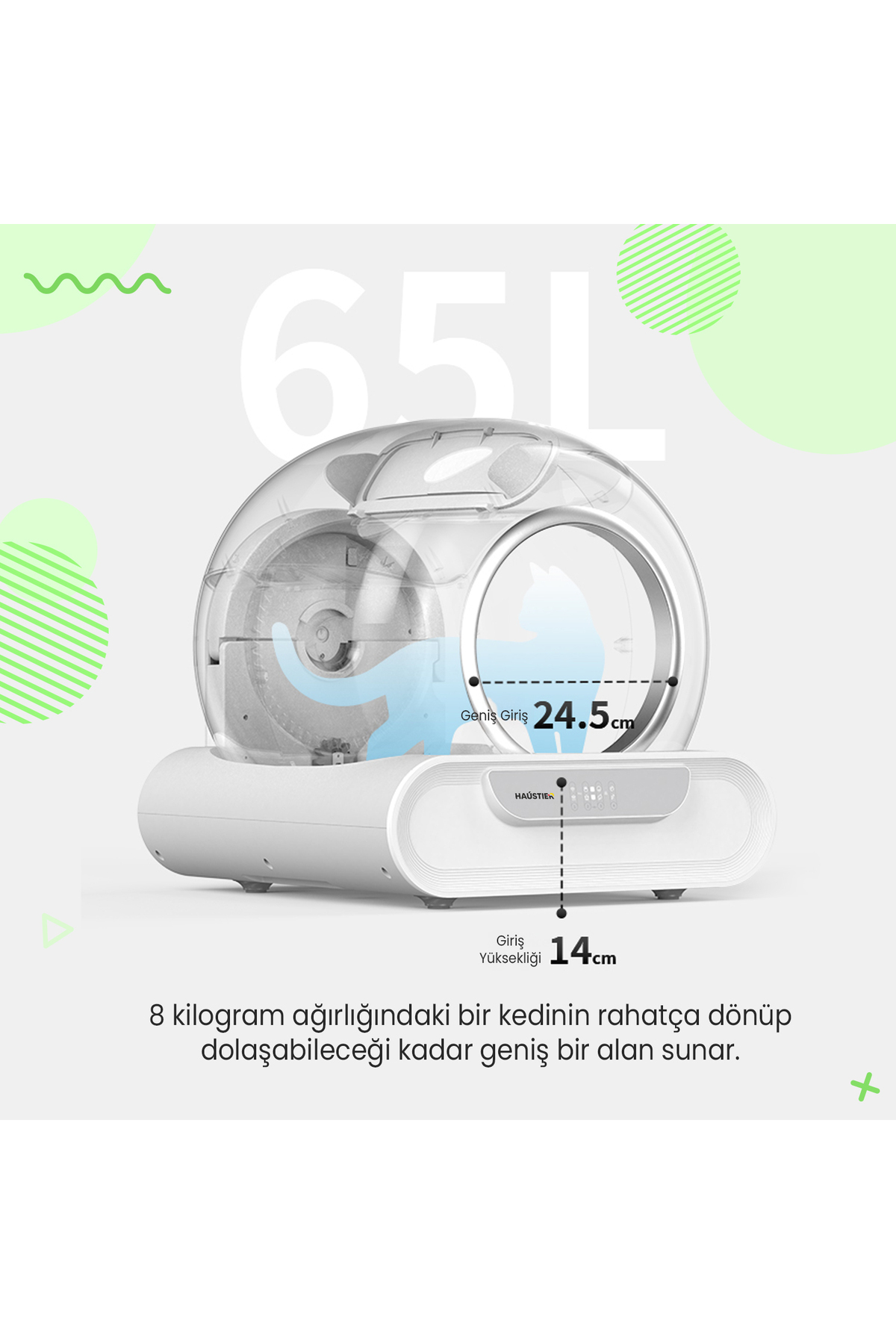 توالت خودکار هوشمند گربه هاوستایر Haustier مدل HST-MSP08، مخزن ۶۵ لیتری، خاکستری
