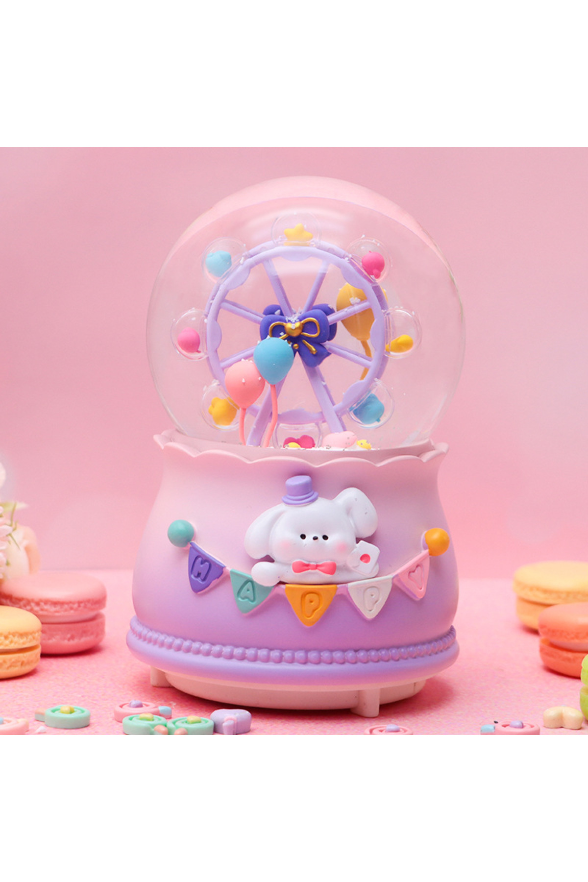 گوی برفی چرخ و فلک سایز بزرگ SNOW GLOBE با چراغ موسیقی سمپاش بنفش 16X12 از ترکیه Livava