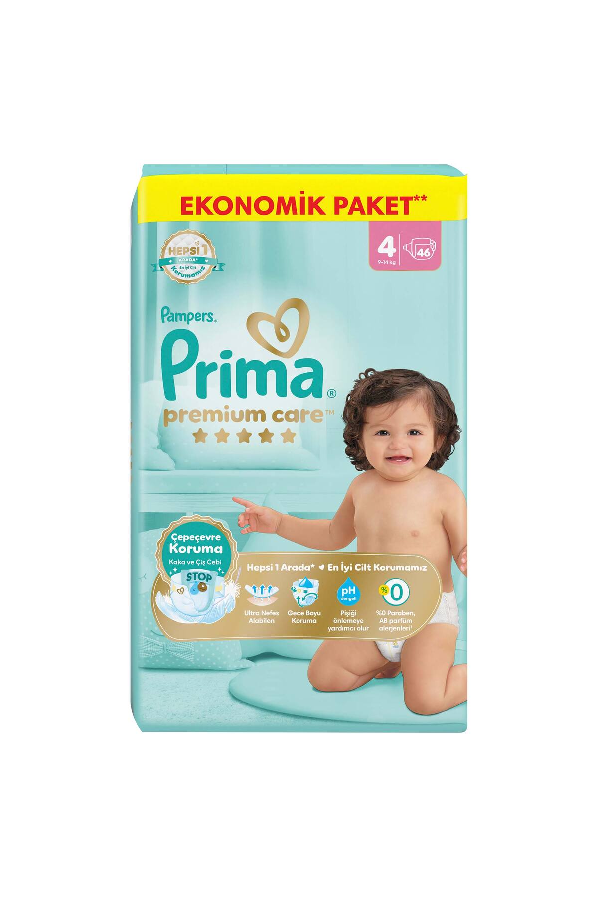 پوشک بچه بسته بندی اقتصادی CARE PREMIUM 46 عددی اورجینال Prima