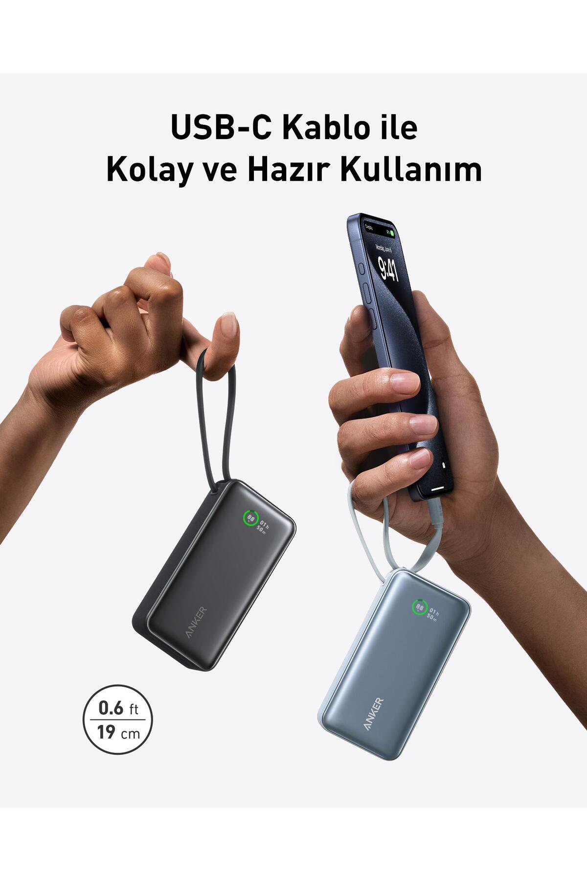 پاوربانک 545 نانو 30 وات کابل USB C داخلی شارژر قابل حمل 10K سبز A1259 اورجینال Anker