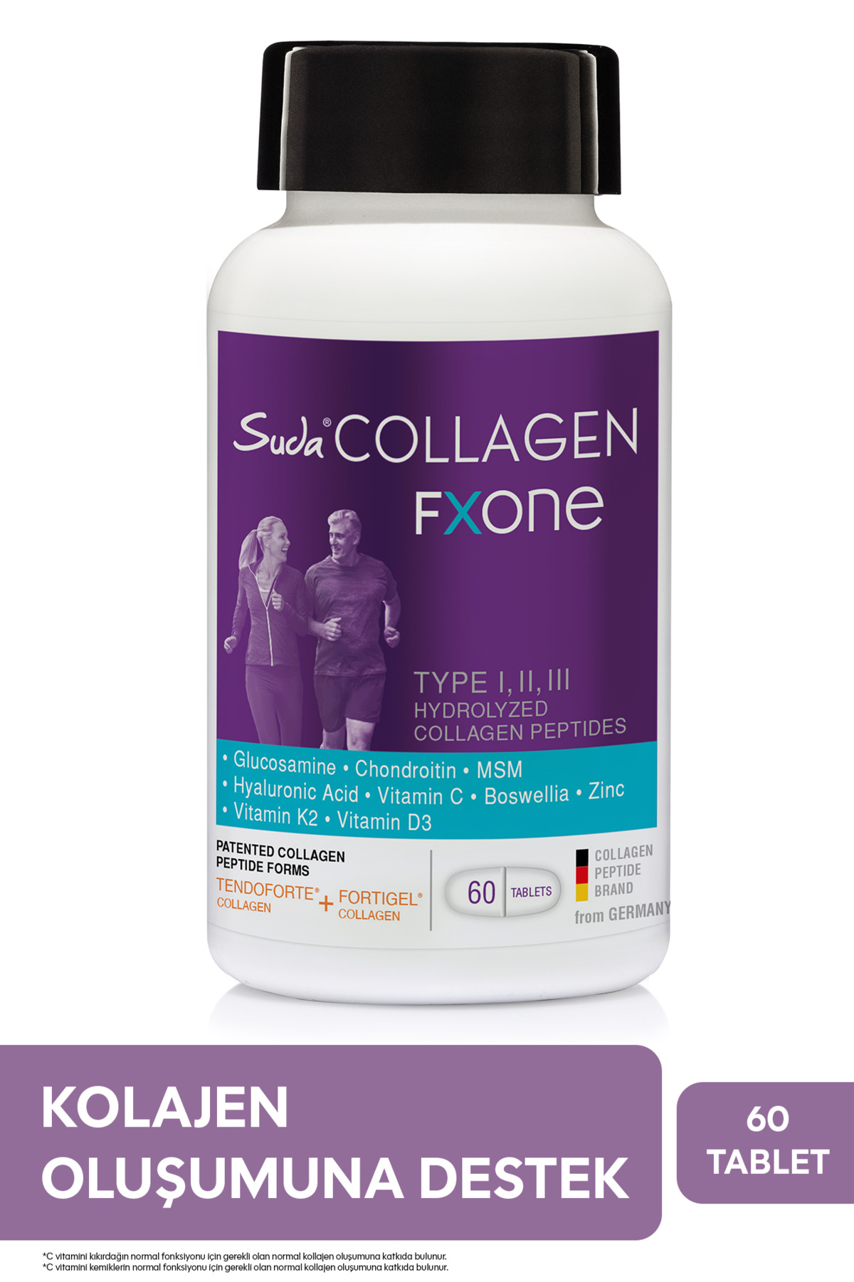 قرص کلاژن FXONE در آب - کلاژن نوع I-II-III + C، Zn، K2، D3، هیالورونیک اسید