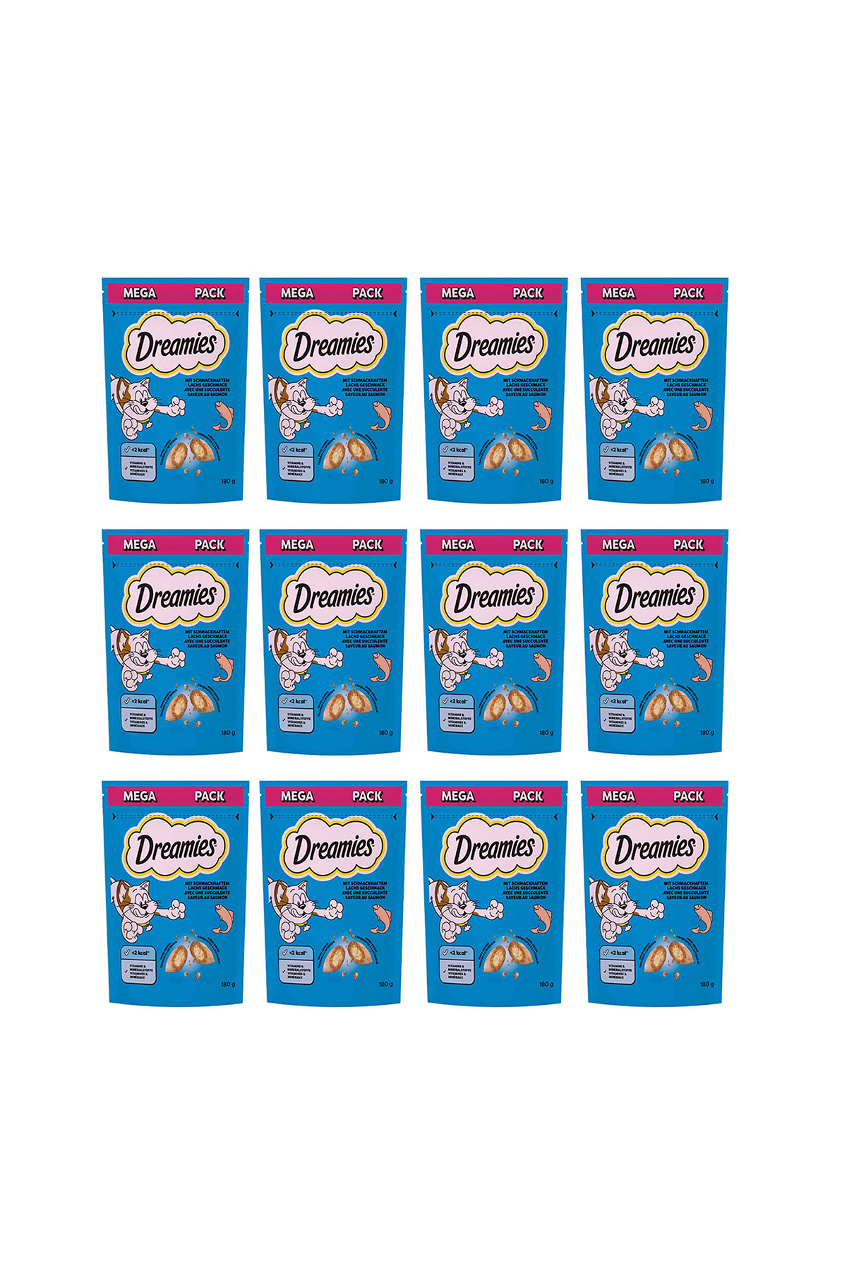 تشویقی گربه دریمیز Dreamies با طعم سالمون، مگا، ۱۸۰ گرم، 12X