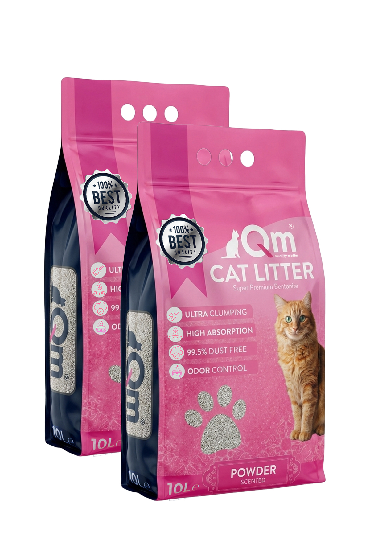 خاک گربه بنتونیتی عطری کیو‌ام QM؛ رایحه پودر بچه، ۱۰ لیتر × ۲ بسته