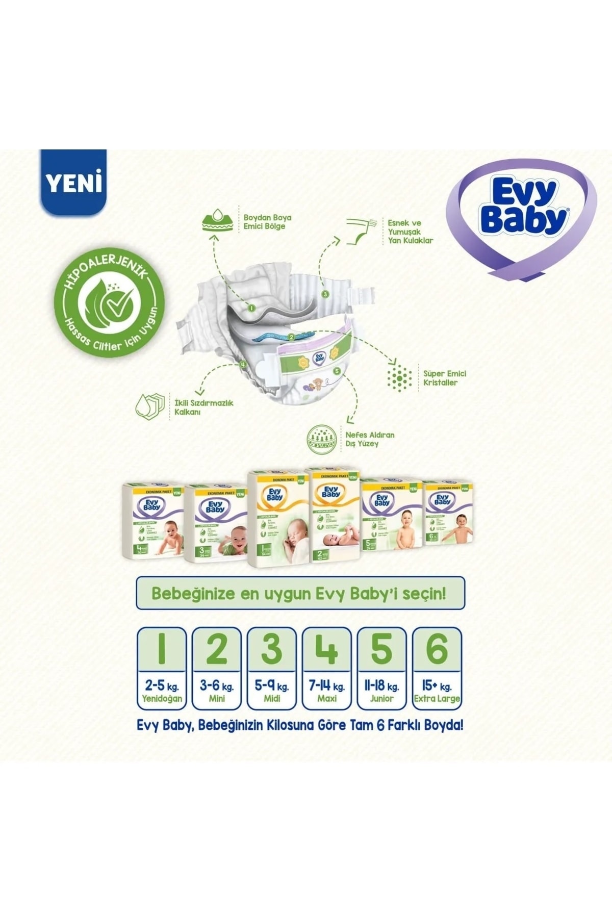 پوشک بچه سایز 3 میدی 2 بسته فرصت 60 عددی جدید اورجینال Evy Baby