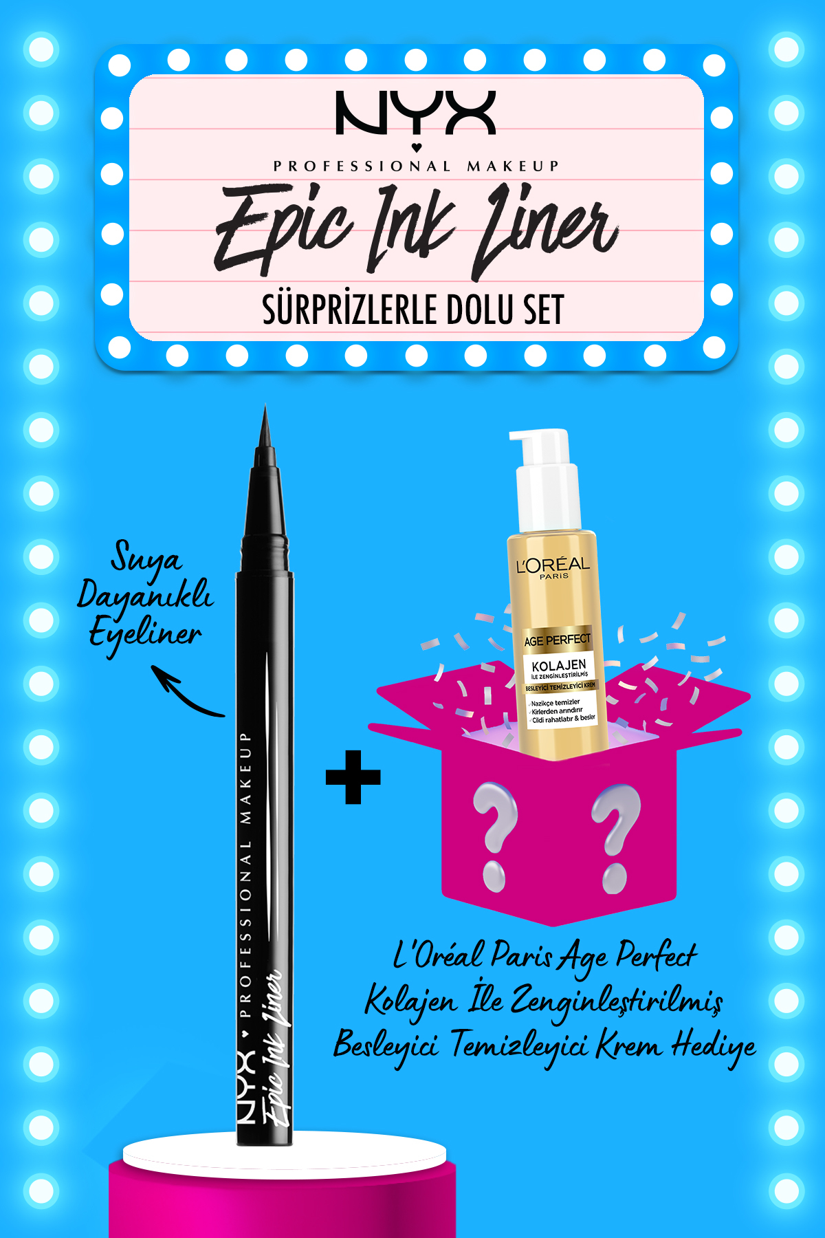 خط چشم فرمول وگان دو مجموعه NYX EPIC جوهر سیاه و آرایش میکرولار گارنیر آب تمیز کننده 400 میل NYX Professional Makeup