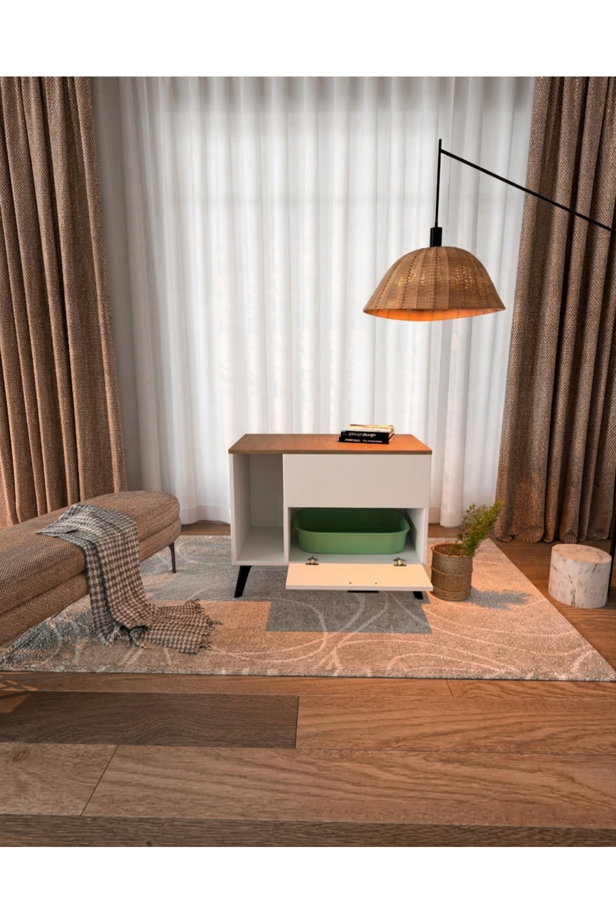 کابینت توالت گربه لموورا هوم دیزاین Lemvora Home Design، ورودی پنهان، ۱۰۰٪ MDF سفید