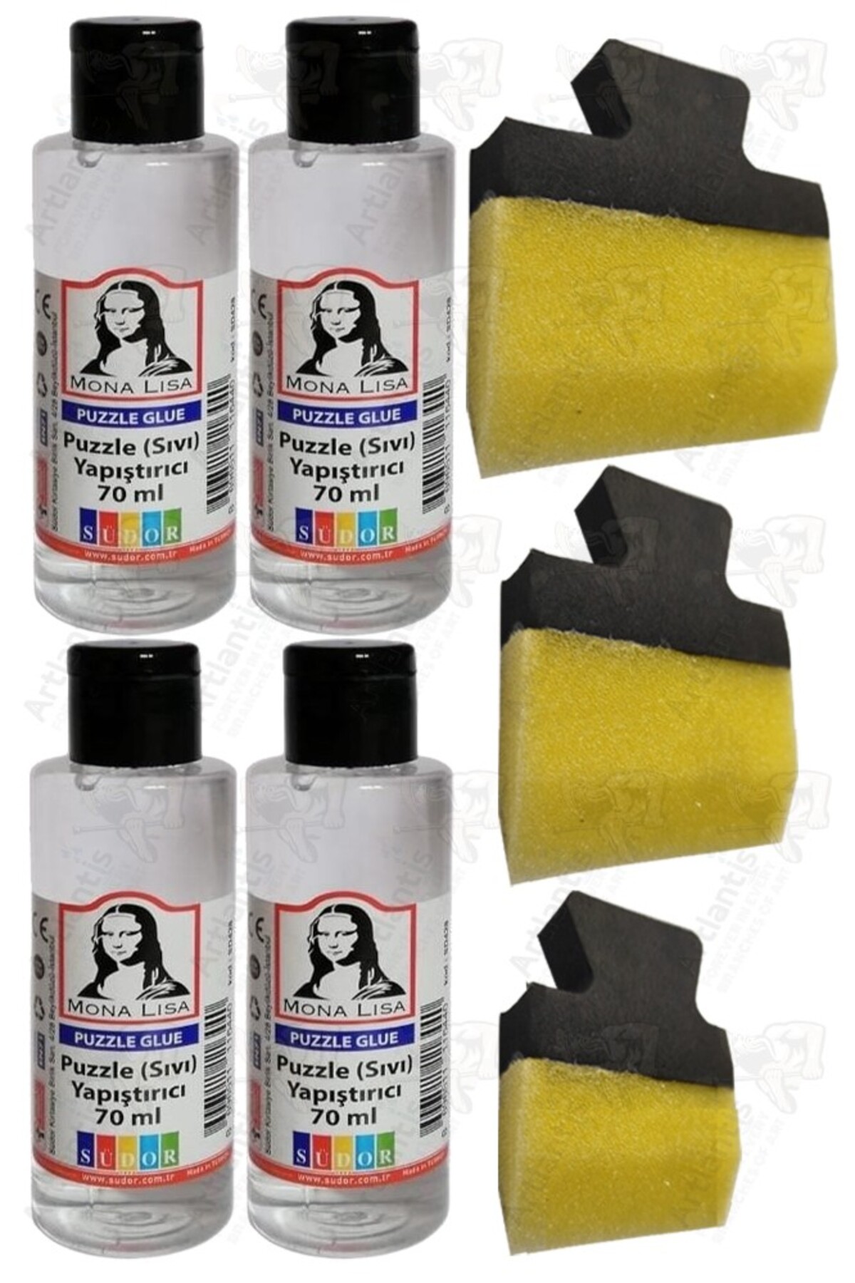 چسب پازل 70 میلی لیتری 4 تکه و ست برس اسفنجی تخت پاتپت 3 مونالیسا چسبیده Artlantis
