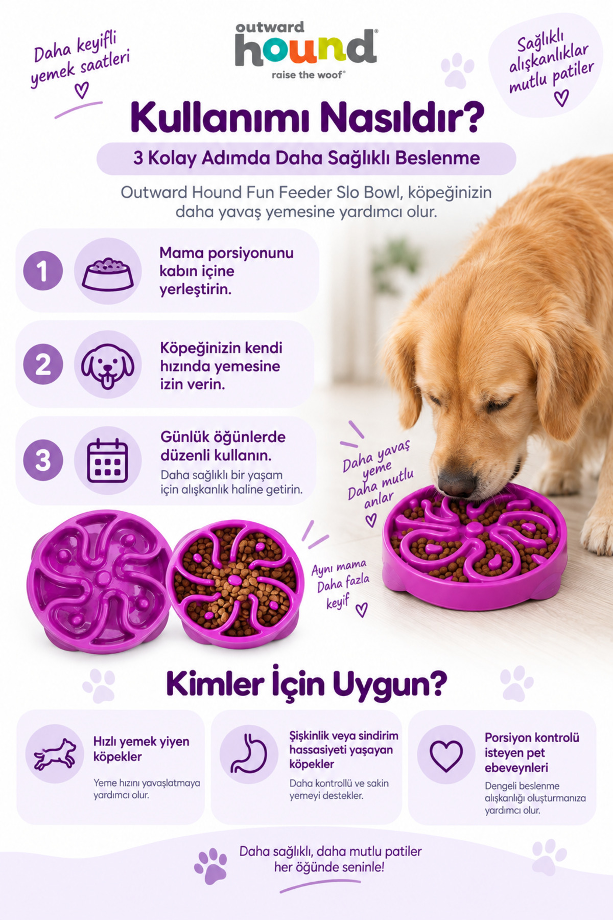 کاسه غذای سگ برای تغذیه آهسته، اوت‌وارد هاوند Outward Hound Fun Feeder Slo Bowl مدل PG1626، متوسط