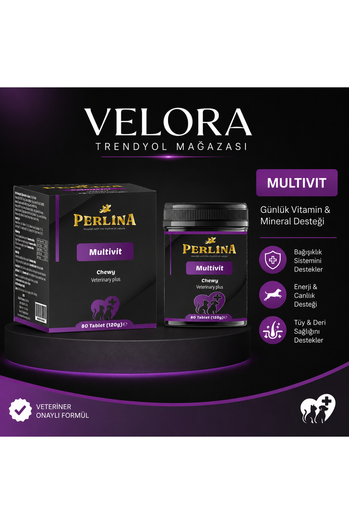 مکمل مولتی‌ویتامین گربه و سگ ولورا گروپ VELORA GRUP Perlina، ۸۰ قرص، ۱۲۰ گرم