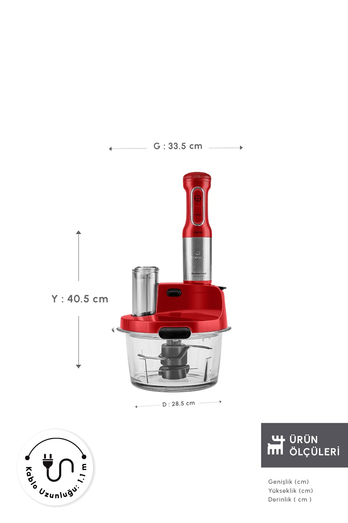 ست مخلوط کن غذاساز شیشه ای MASTERMAID PROSTEEL GLASS LONG FEET 6 BLADES 2500 W IMPERIAL RED اورجینال Karaca