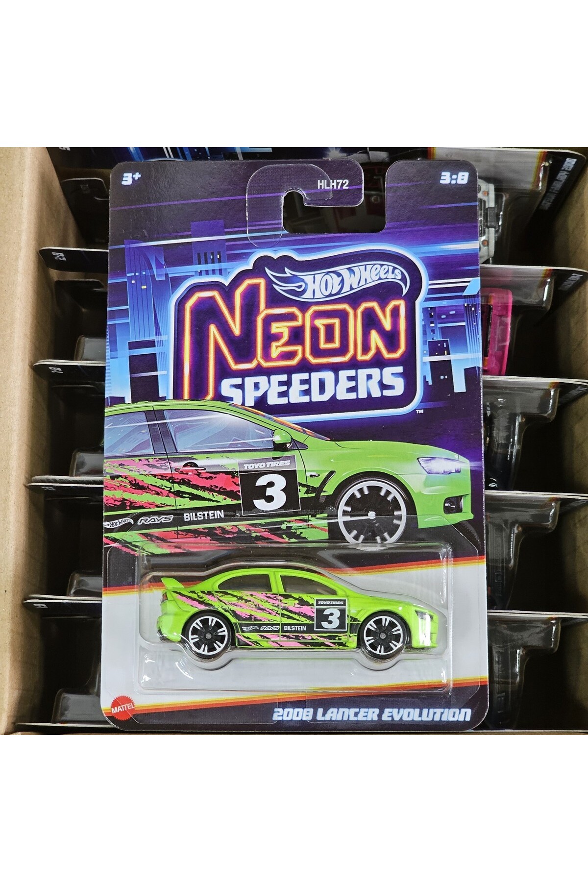 ماشین اسباب بازی 2008 LANCER EVOLUTION NEON SPEEDERS 2025 HLH72 MITSUBISHI EVO از ترکیه HOT WHEELS