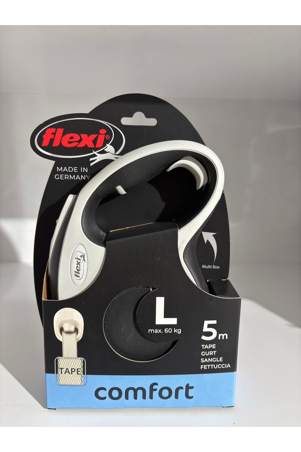 بند قلاده سگ فلکسی Flexi Comfort سایز L، نواری ۵ متری، مشکی