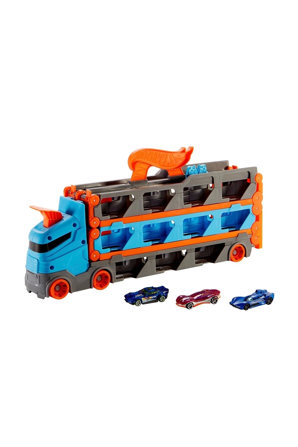 کامیون حمل و با 3 ماشین هات ویلز Speedway Hauler GVG37 اورجینال HOT WHEELS
