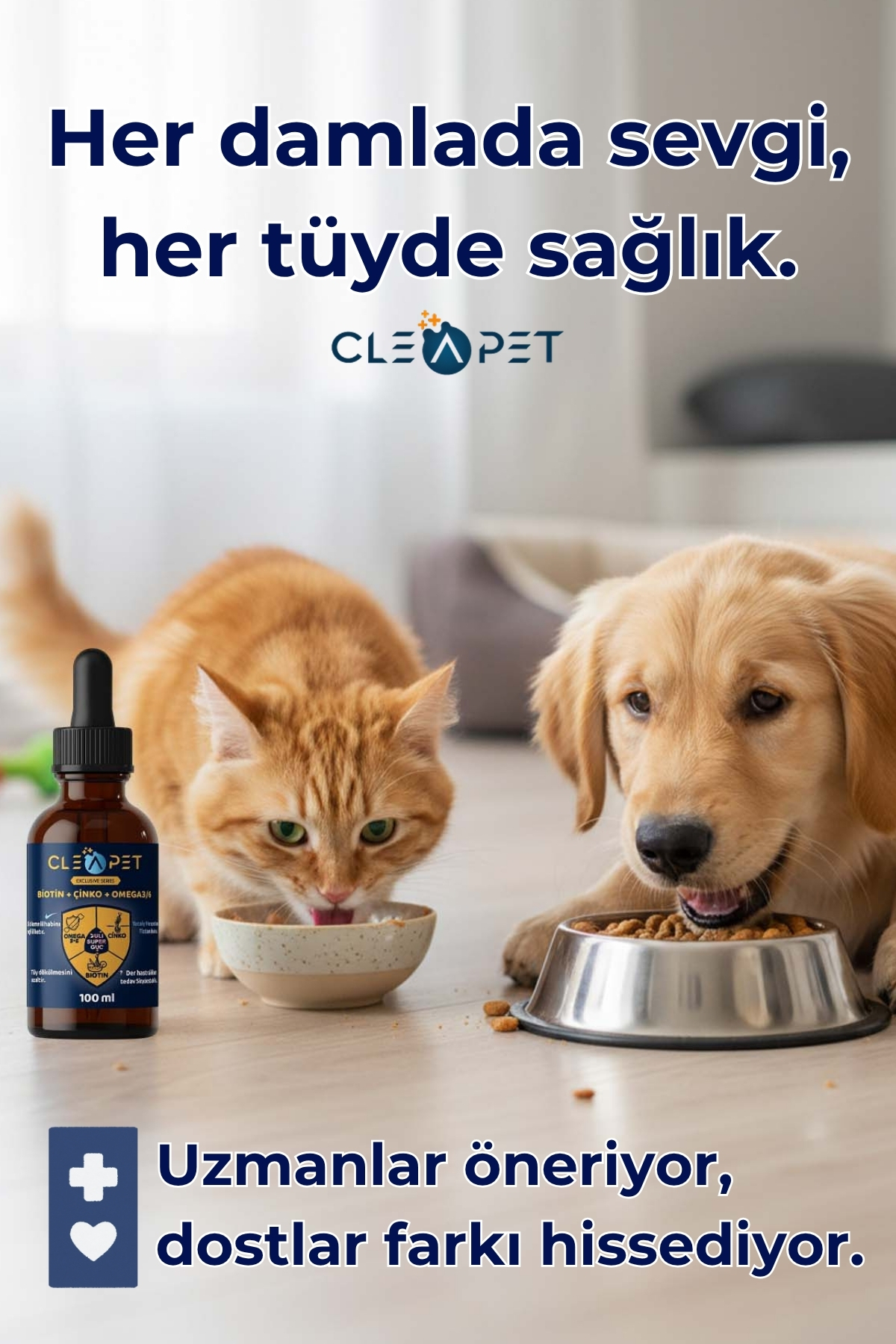 قطره مکمل گربه کلیپت Cleapet، بیوتین، روی و امگا ۳-۶-۹، ۱۰۰ میلی‌لیتر