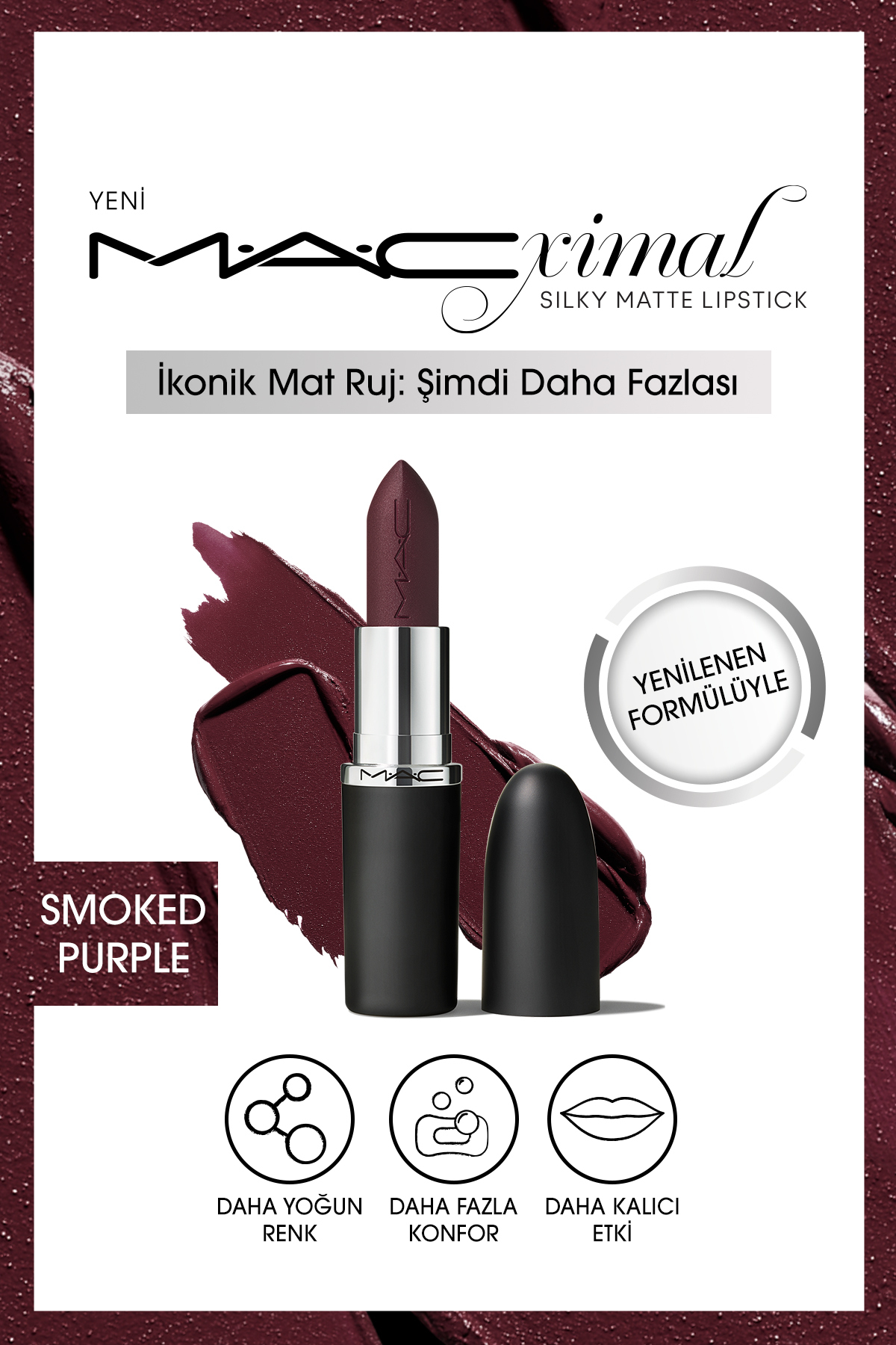 رژ لب بنفش دودی M · A CXIMAL SILKY MATTE رطوبت موثر Mac