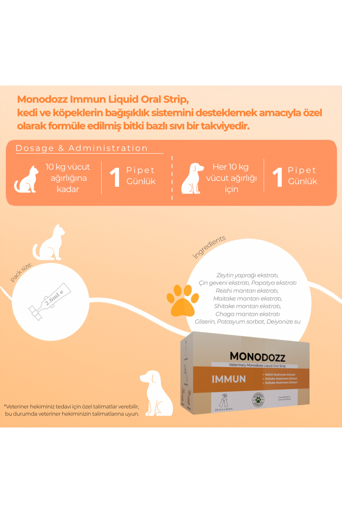 نوار خوراکی مایع برای گربه و سگ مونودوز MONODOZZ IMMUN 008