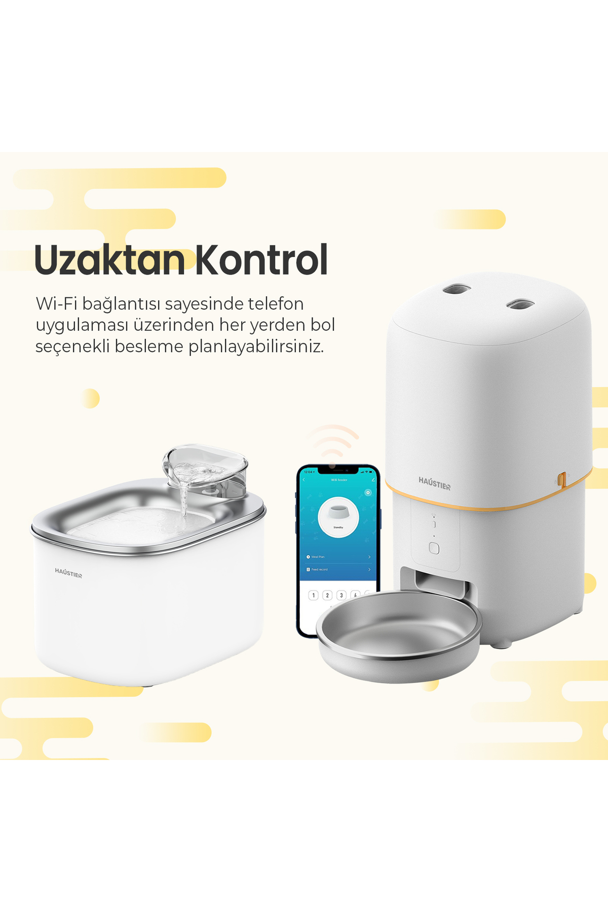 ست ظرف غذای هوشمند و آب‌نمای خودکار گربه هاوستیر Haustier، مدل HST-SET11، سفید 007L