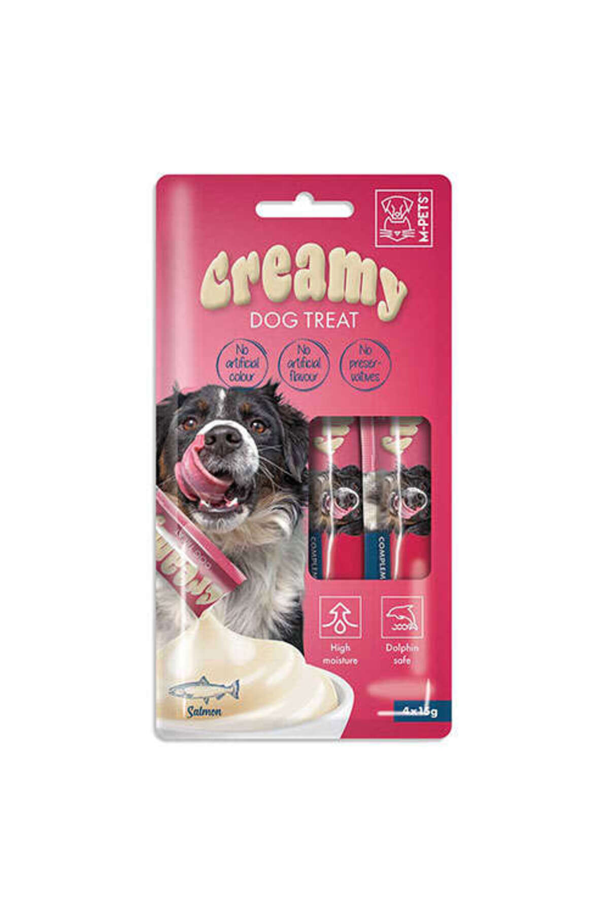 تشویقی و خوراک مکمل سگ ام‌پتس M-PETS Creamy، طعم سالمون، ۴×۱۵ گرم