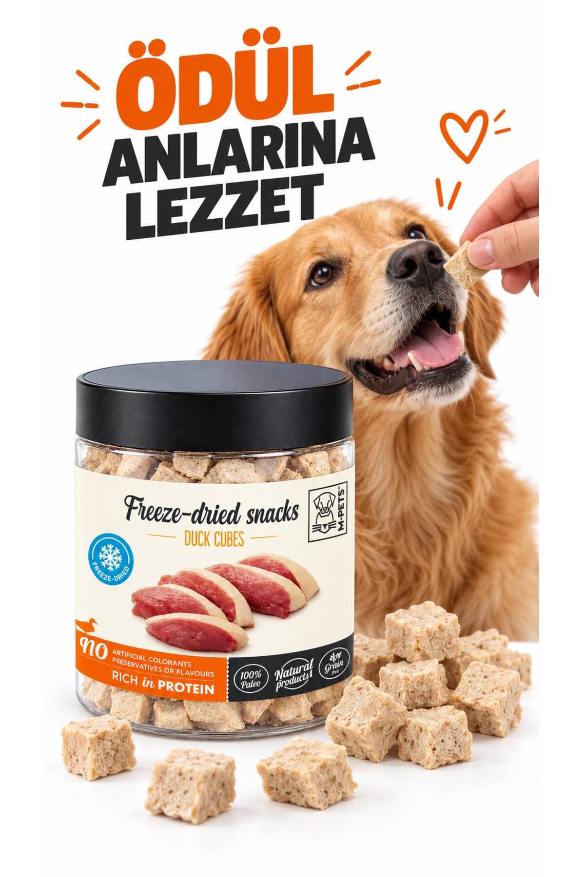 تشویقی سگ مکعبی اردک ۱۰۰٪ خشک‌شده انجمادی، ۳۰ گرم ام‌پتس M-PETS