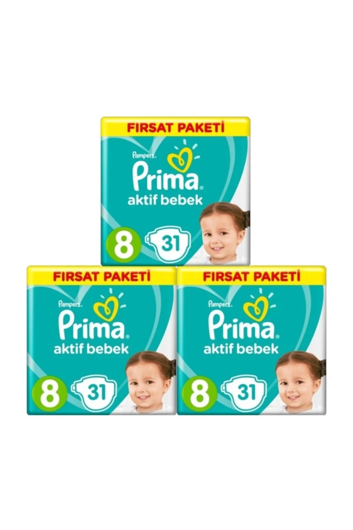 پوشک بچه اکتیو بیبی 17 کیلویی 8 سایز 31 X 3 93 بسته اورجینال Prima