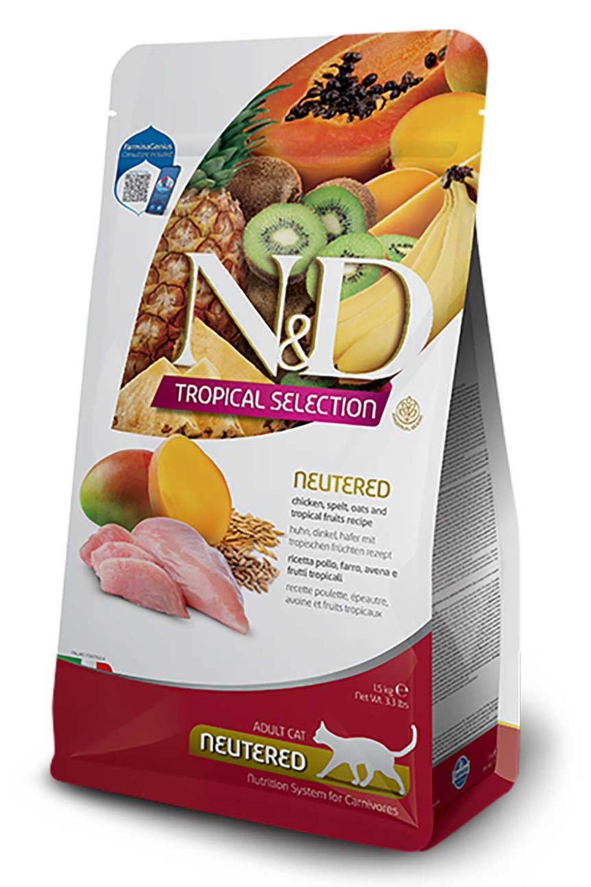 غذای خشک گربه ان‌دی N&D Tropical Select با مرغ و میوه‌های گرمسیری، ۱۰ کیلوگرم
