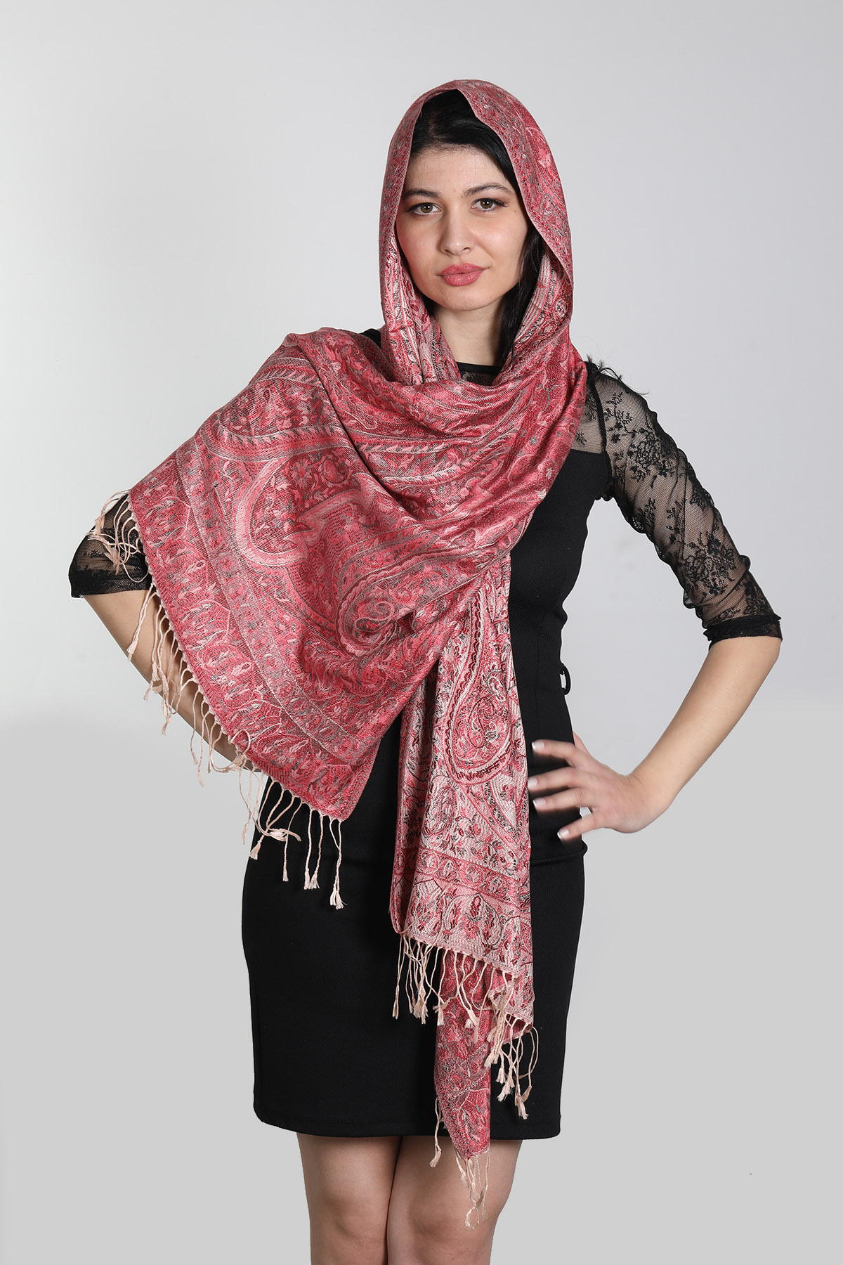 شال دو رو ابریشم ۱۰۰٪ میستیک Mystic مدل MS-399، صورتی Multi زنانه