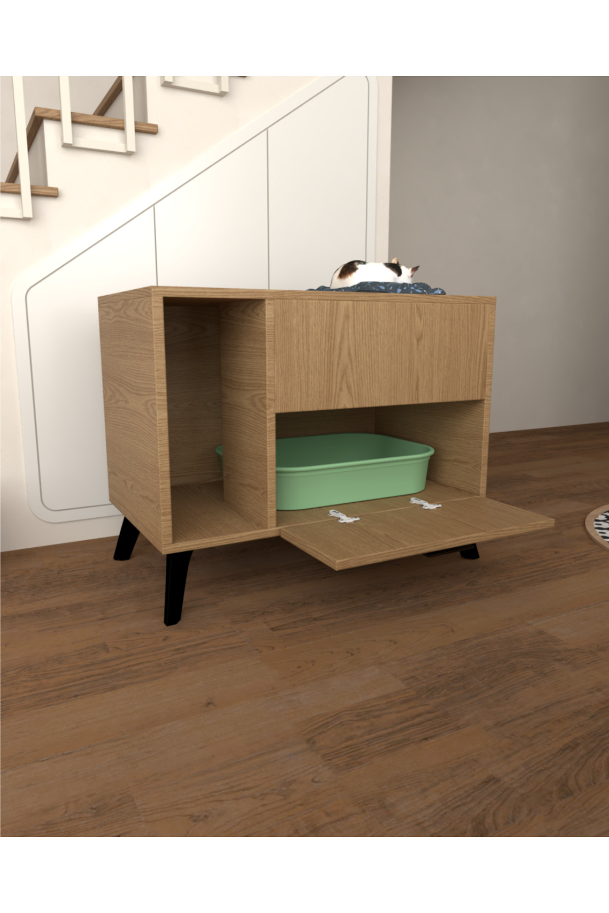 کابینت توالت گربه لموورا هوم دیزاین Lemvora Home Design با ورودی مخفی، MDF قهوه‌ای