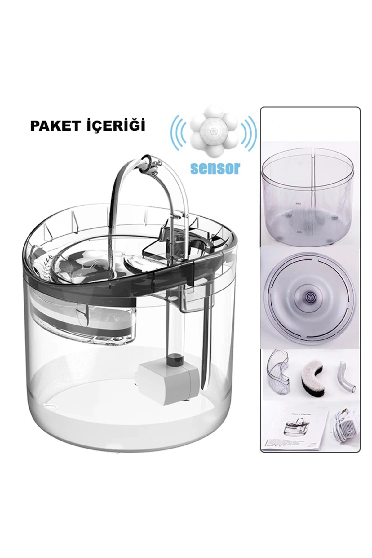 آبخوری فواره‌ای خودکار و شفاف سگ و گربه دیلی‌لینک DailyLink، حسگر حرکتی، مدل SKSEBILSNSRLÜ