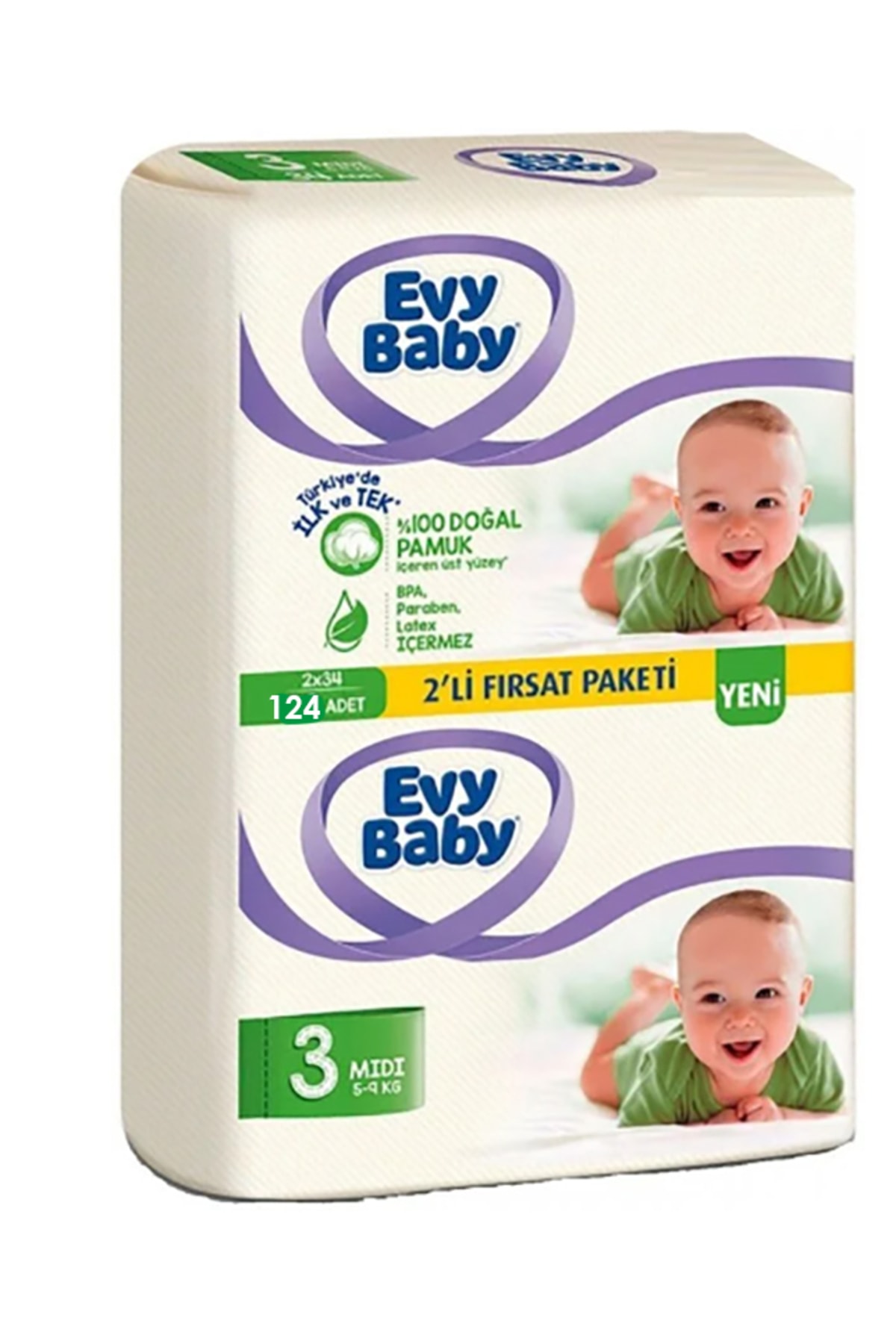 پوشک بچه 3 میدی 124 پارچه اورجینال Evy Baby