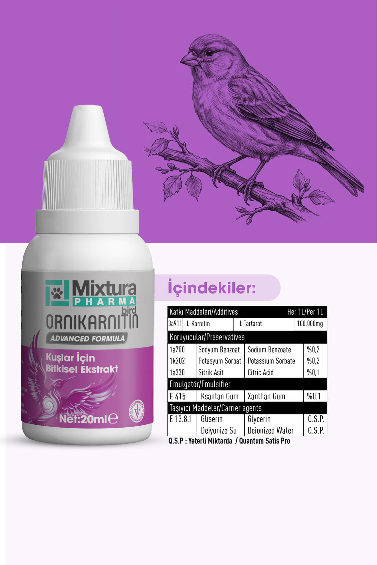 محصول سلامت پرندگان میکستورا فارما Mixtura Pharma BİRD ORNIKARNITIN