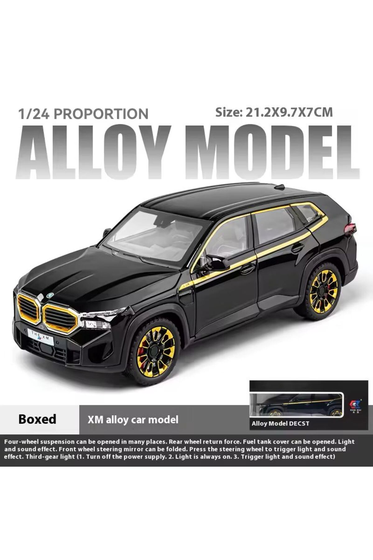 مدل خودرو BMW XM مشکی DIECAST CAR MODEL 1:24 DOORS TRUNK HOOD ماشین IX بدون باتری را باز می کند اورجینال scntoys
