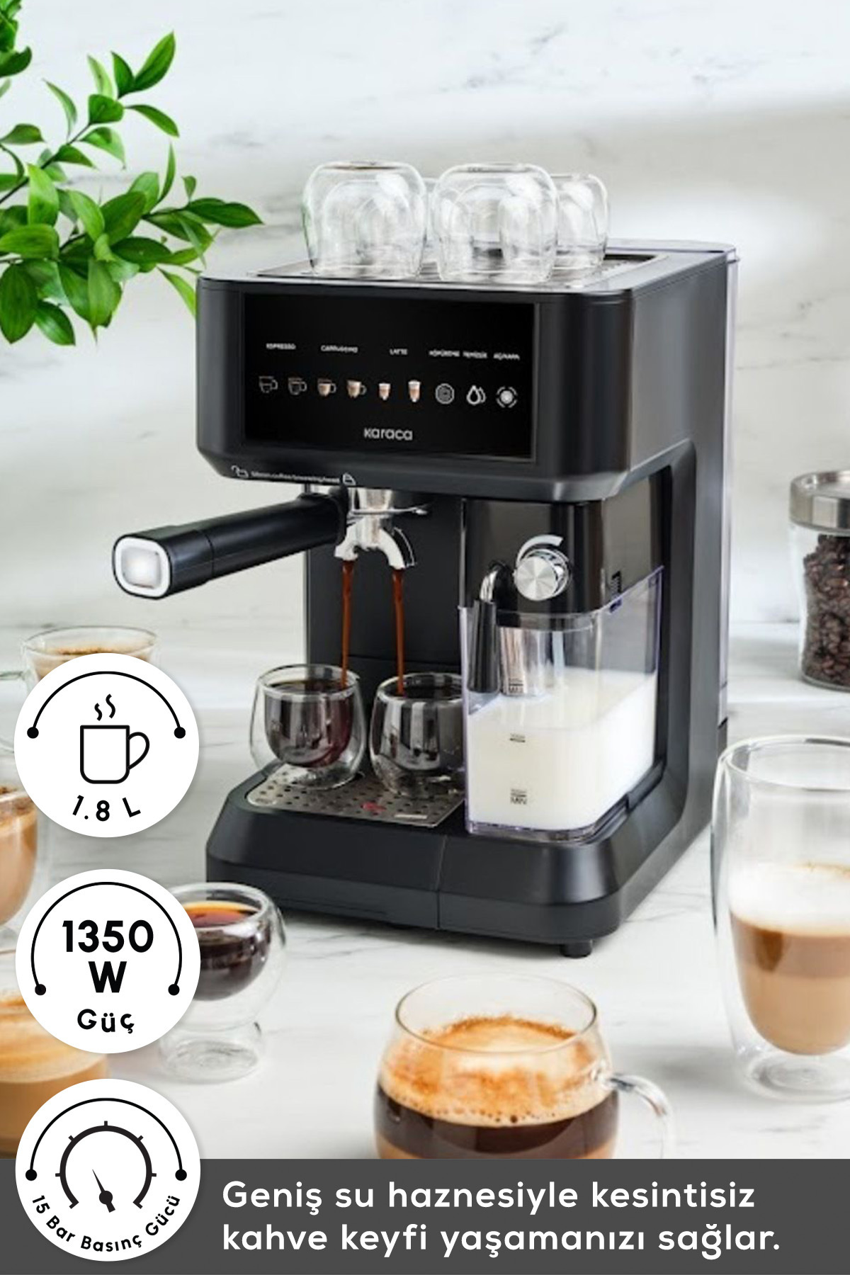 دستگاه اسپرسو و کاپوچینو لاته ساز اتوماتیک MYCAFFE BARISTA S10 با مخزن شیر یکپارچه. مات بلک اورجینال Karaca