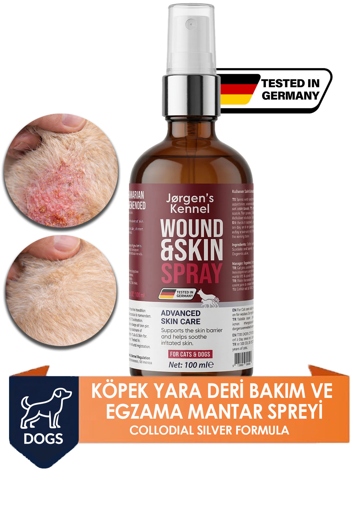 اسپری مراقبت از زخم و پوست سگ جورجنس کنل Jorgens Kennel، ضدقارچ، ۱۰۰ میلی‌لیتر