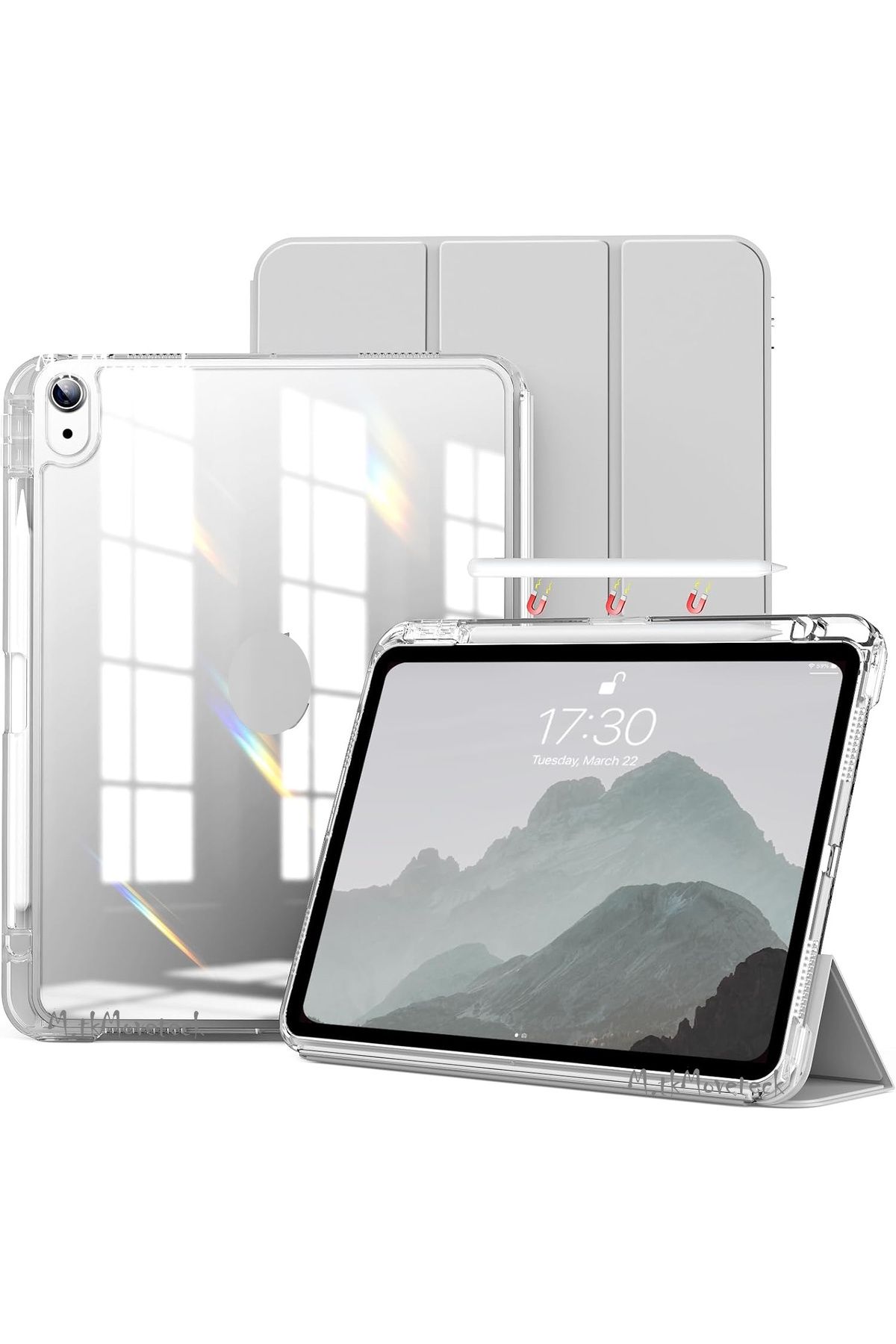 کاور تبلت IPAD AIR 4 5 6 نسل 11 M2 M3 محفظه شارژ قلم مغناطیسی حالت خواب هوشمند شفاف m.tk moveteck