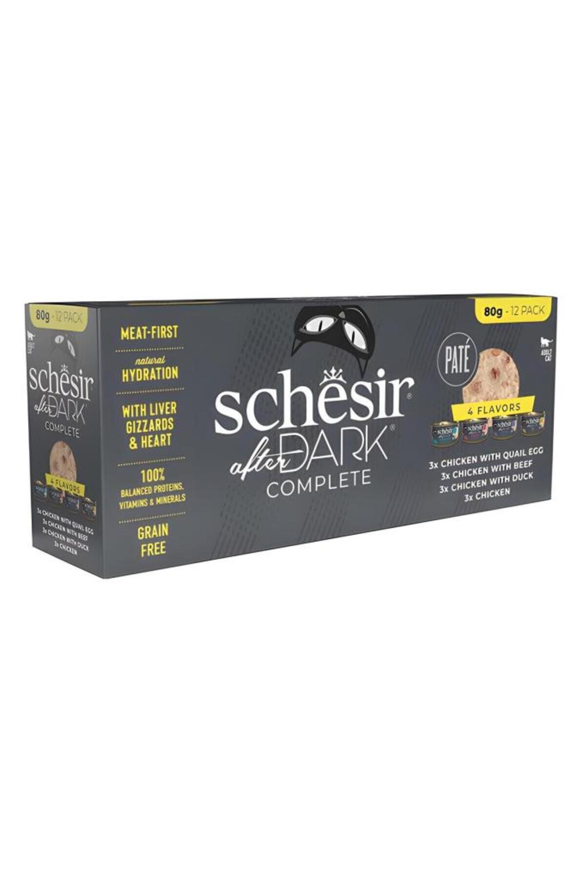 کنسرو پته گربه بالغ شسیر Schesir After Dark با مرغ، تخم بلدرچین، گوشت گاو و اردک در آبِ گوشت