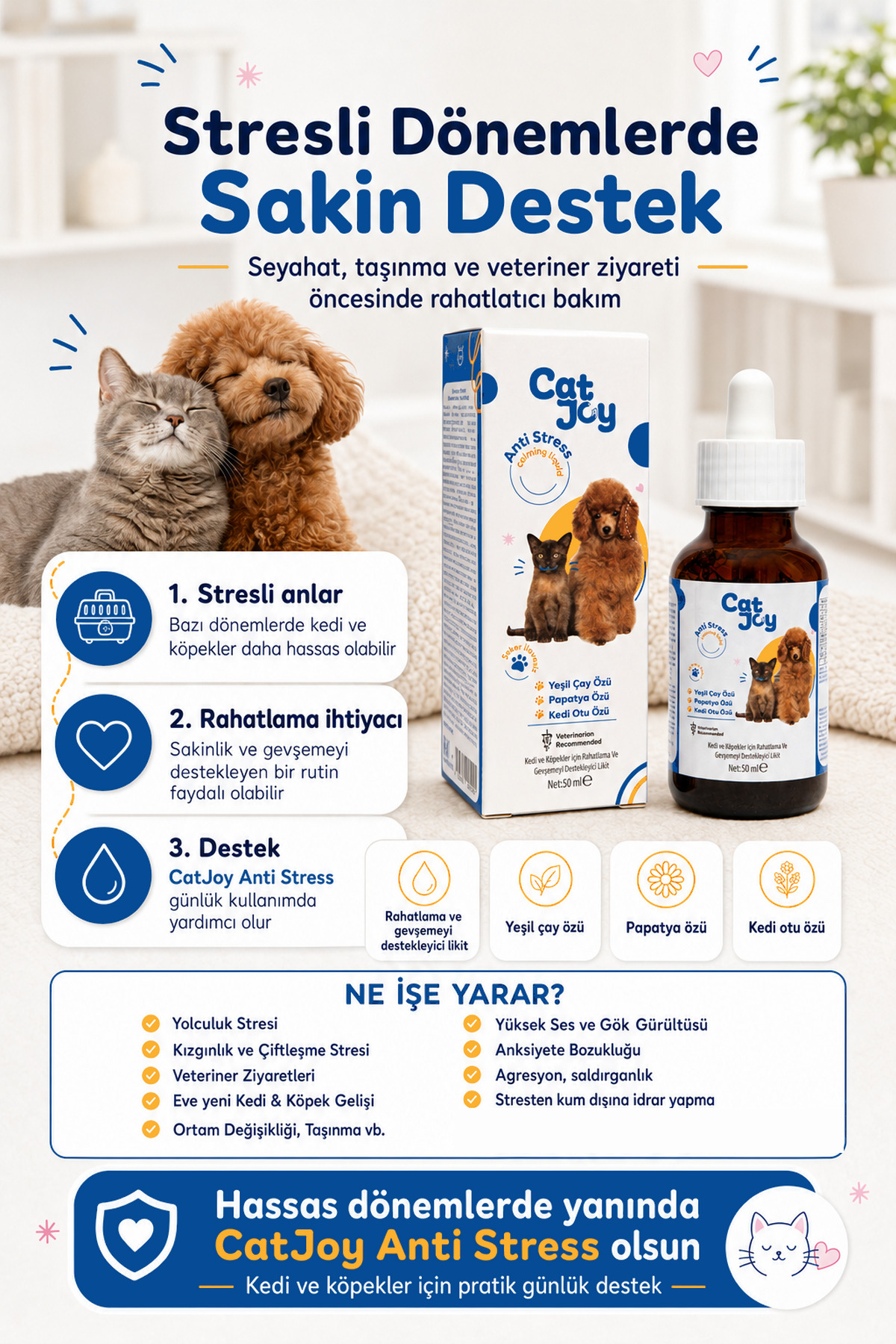 قطره آرام‌بخش ضد استرس سگ و گربه کت‌جوی CATJOY، ۵۰ میلی‌لیتر، مدل CJ-ANTISTRESS-01