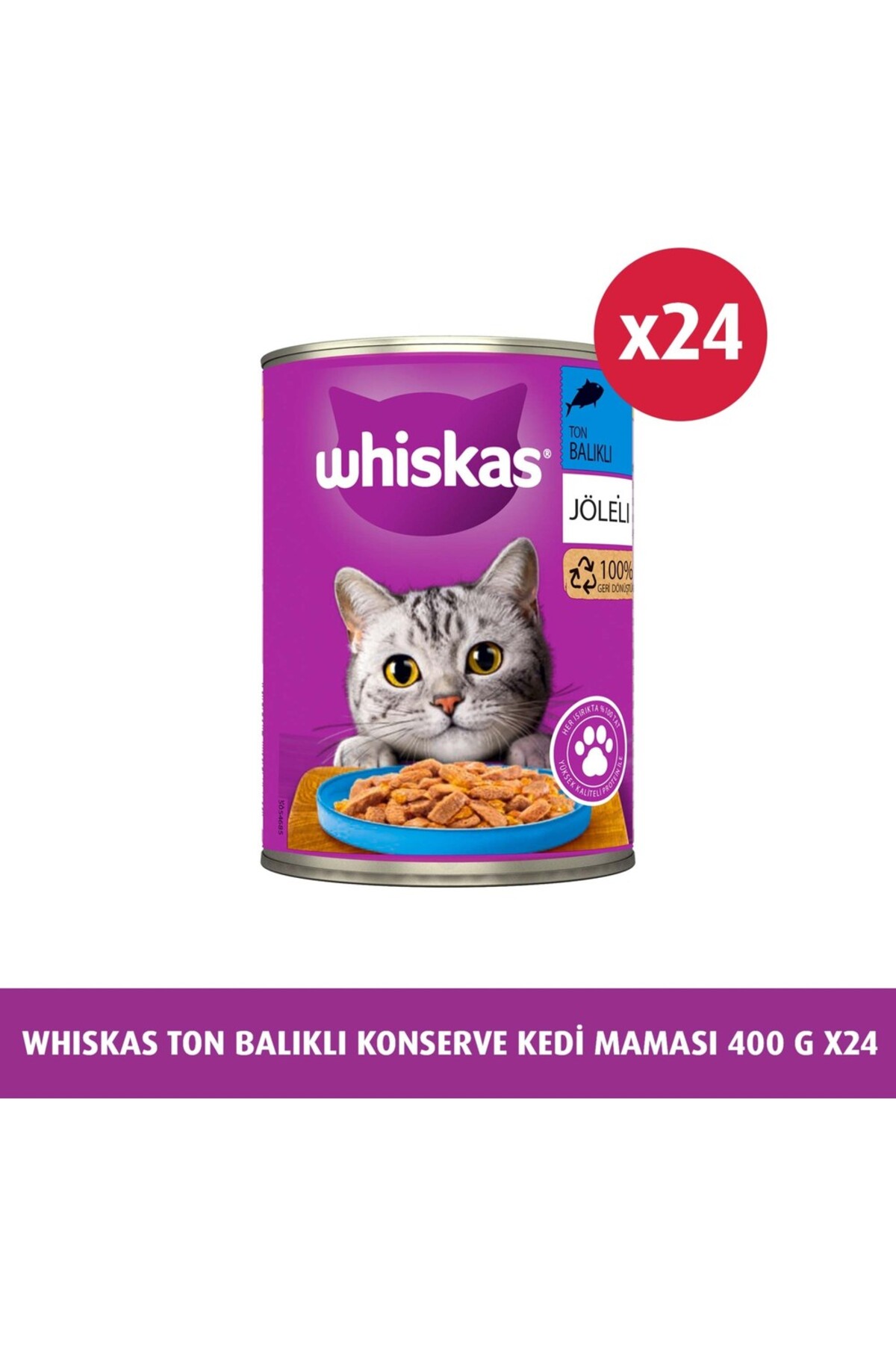 غذای کنسروی گربه ویسکاس Whiskas با طعم ماهی تن، ۴۰۰ گرم، بسته ۲۴ عددی