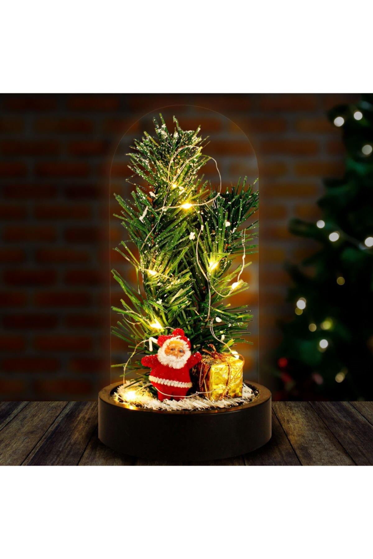 گوی برفی شیشه ناقوس ال ای دی با تم بابا نوئل و درخت کاج از ترکیه Deco Elit
