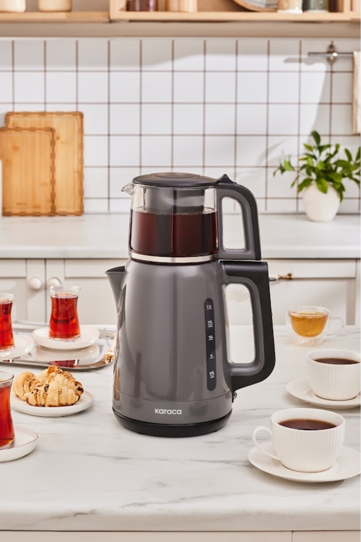 چای ساز شیشه ای MEGA TEA 1501 SPACE GREY 1500 W اورجینال Karaca