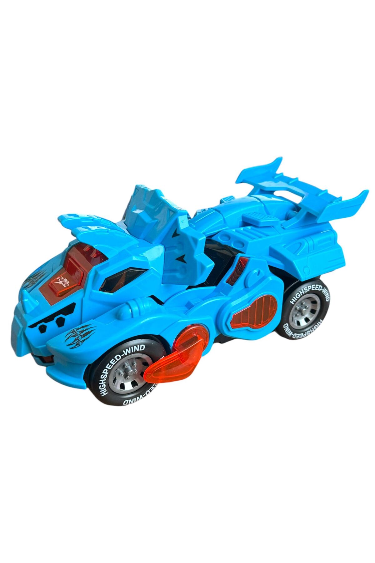 ماشین اسباب بازی TREX DINOSAUR FIGURE CAR SOUND LIGHT باطری موزیک ترانسفورماتور ربات دایناسور 20CM آبی TRUST STORE