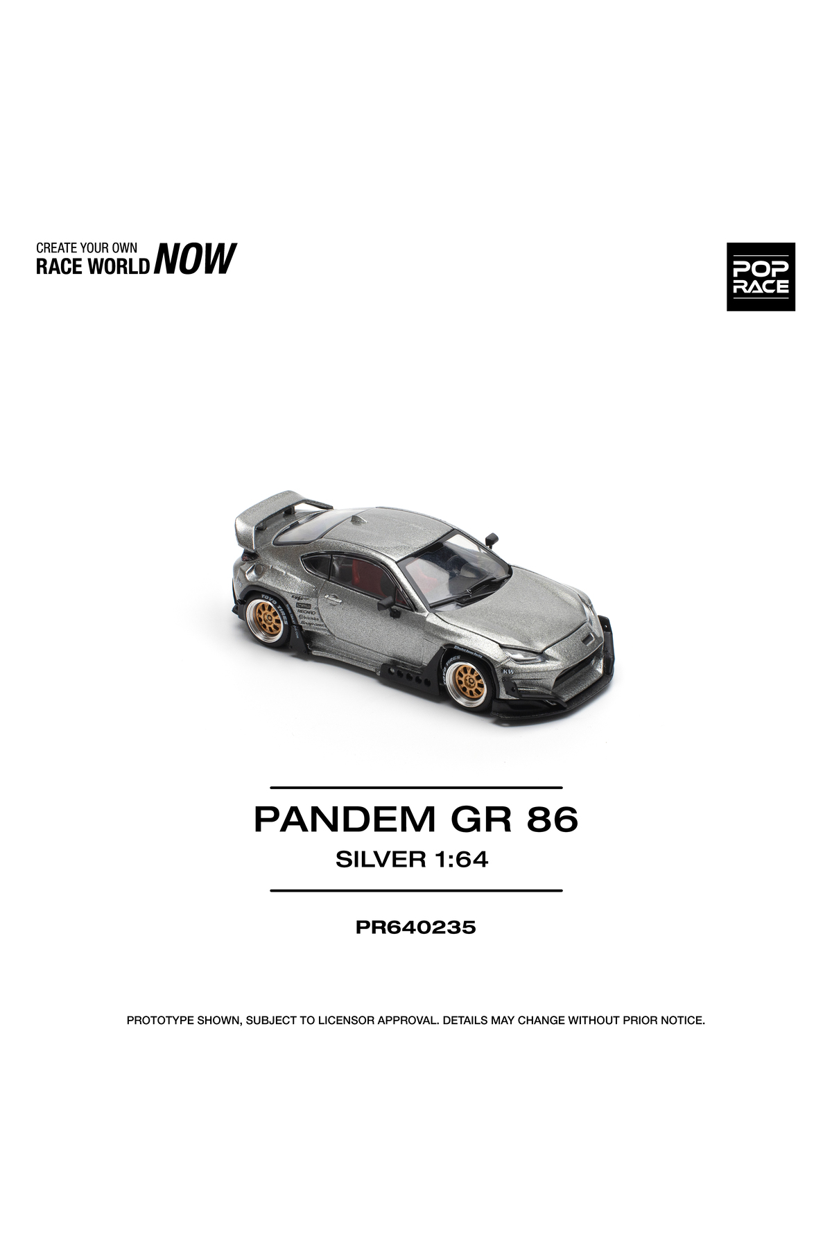 ماشین اسباب بازی :64 PANDEM GR86 SILVER – METAL DIECAST MODEL CAR WITH OPENABLE HOOD PR640235 pop race 1