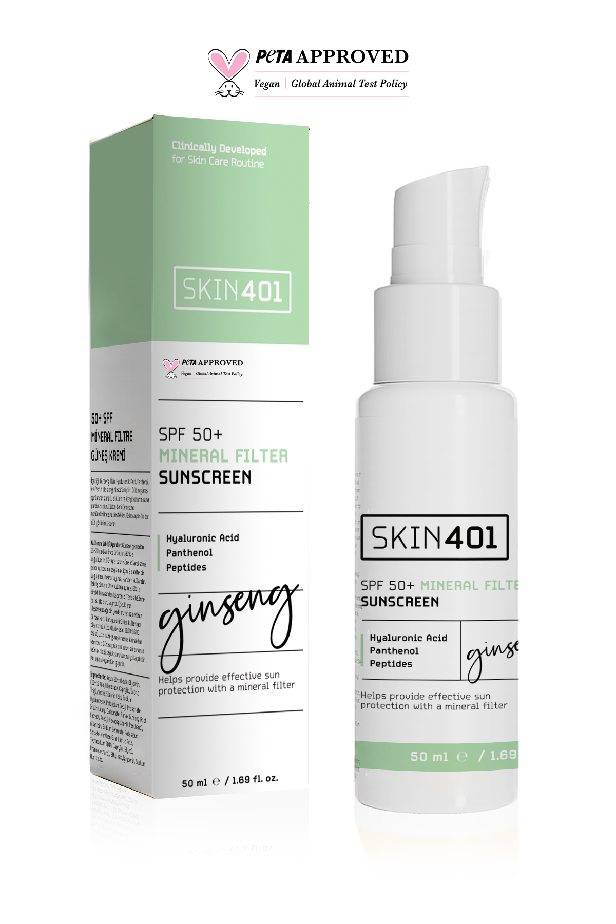 کرم ضد آفتاب صورت SPF50 با فیلتر معدنی 50 میلی لیتر Skin401