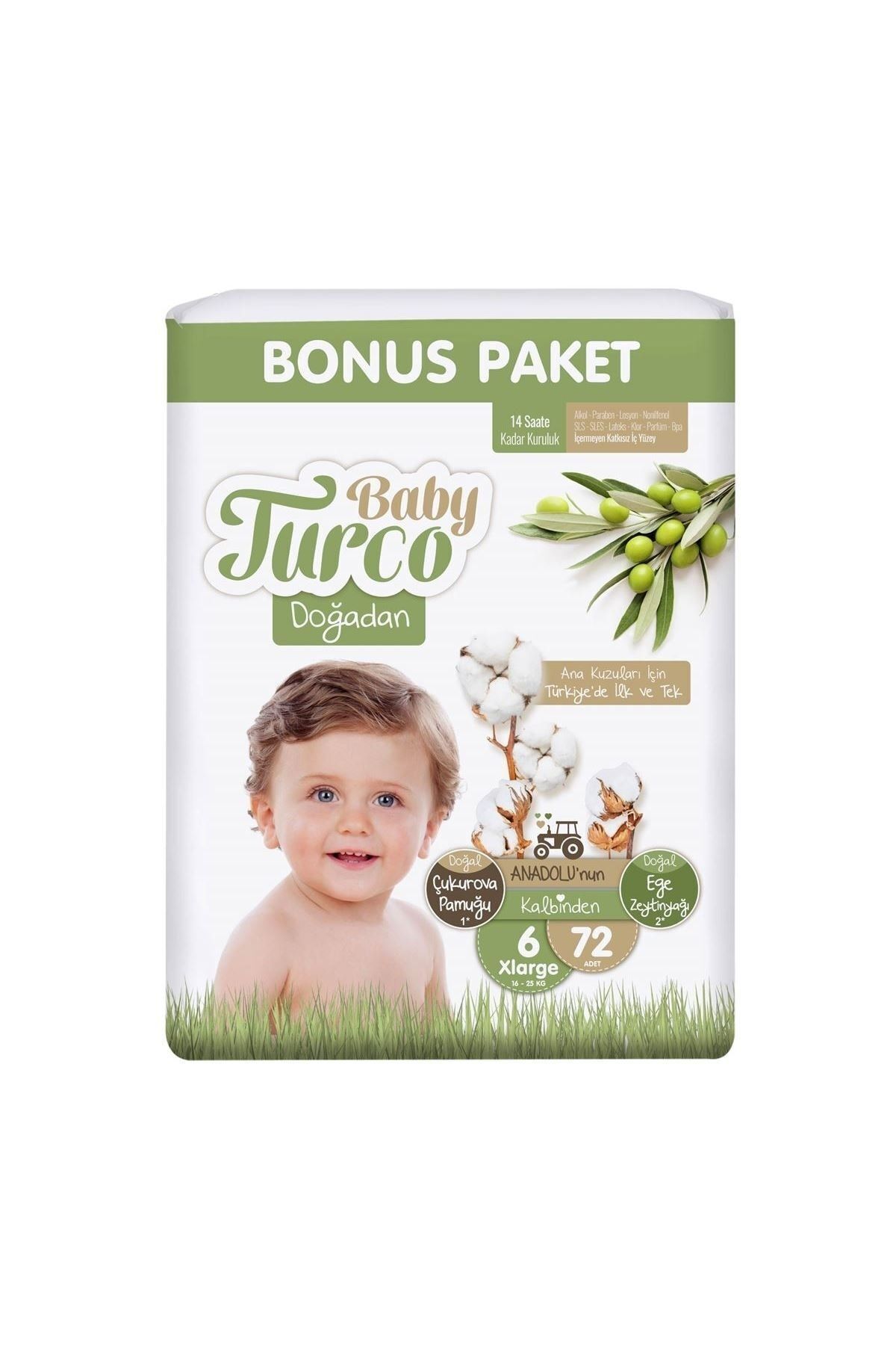 پوشک بچه سایز 6 XLARGE 72 عددی اورجینال Baby Turco