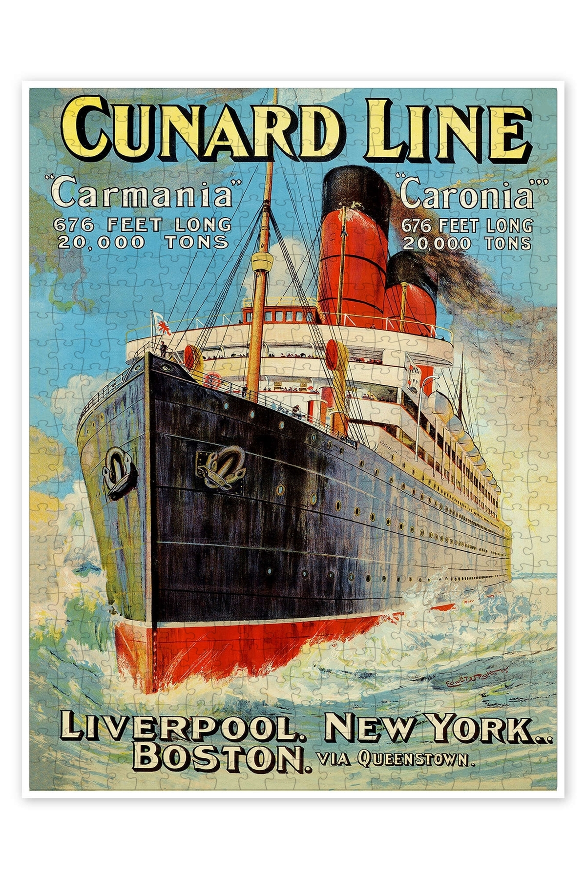 پازل CUNARD LINE لیورپول نیویورک بوستون 500 قطعه اره منبت کاری مویی شهر منظره منظر سرگرمی از ترکیه Jeronkarji