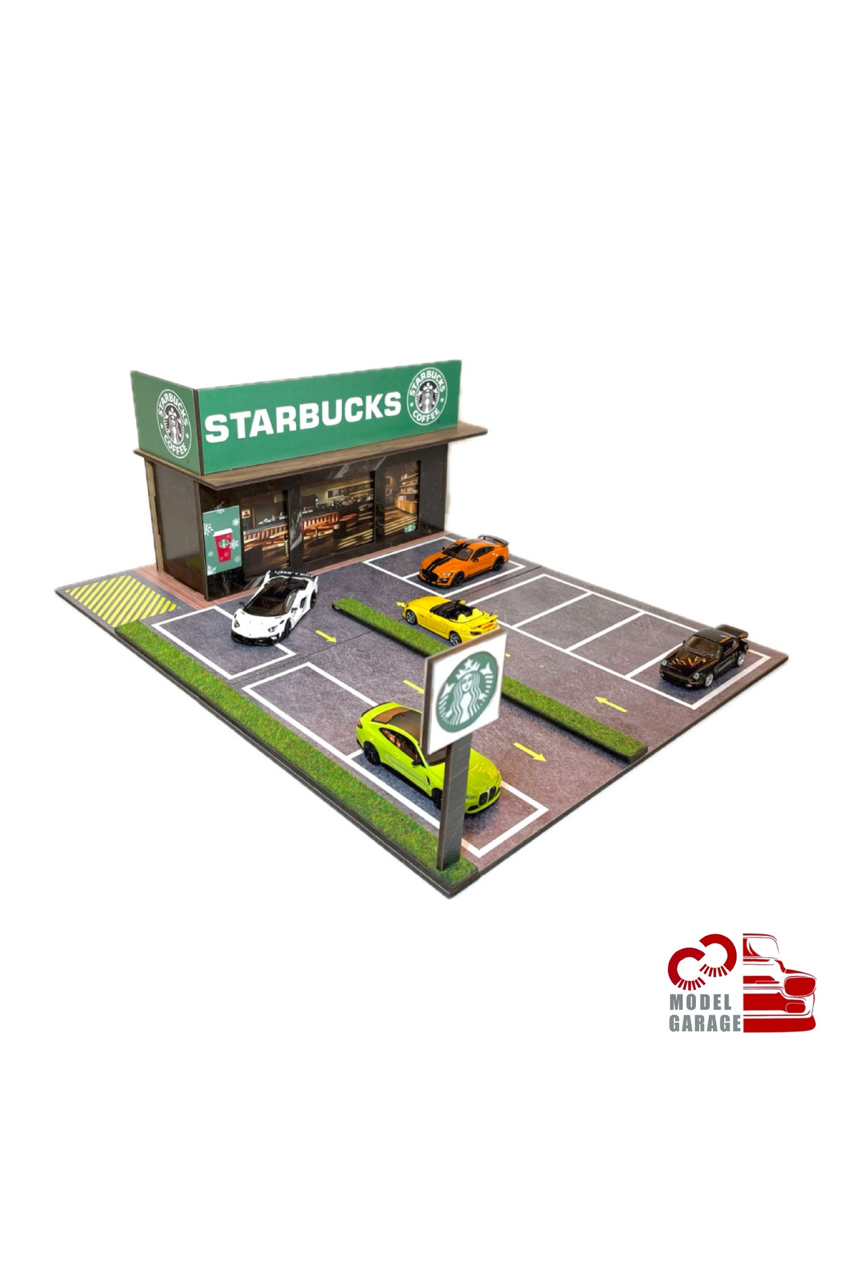 مدل خودرو 1 64 SCALE STARBUCKS CAR PARKING DIORAMA DIECAST DISPLAY STAND SHELF GARAGE اسباب بازی اورجینال ÜRETİM