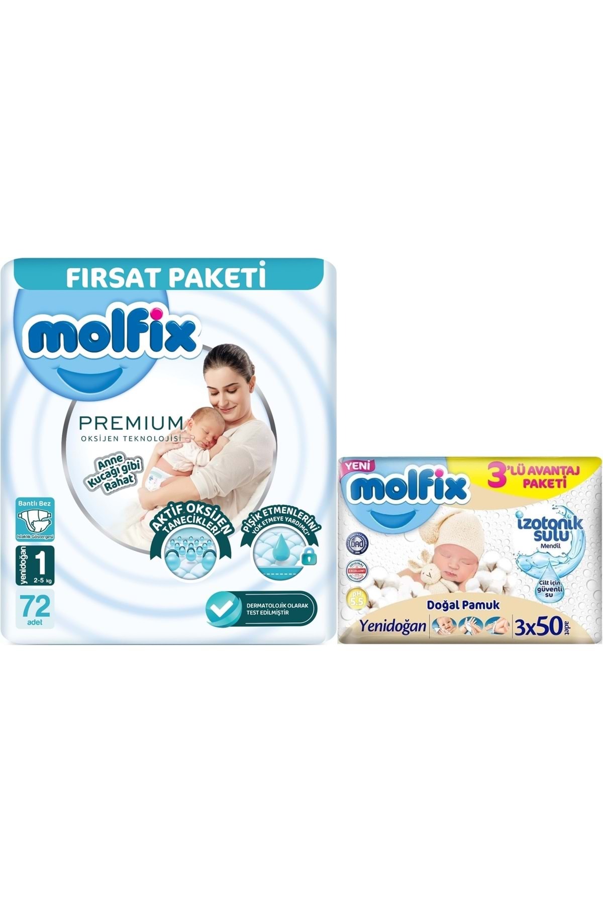 پوشک بچه اندازه ممتاز: 1 2 تا 5 کیلوگرم نوزاد 72 تکه PK + 3 دستمال مرطوب اورجینال Molfix
