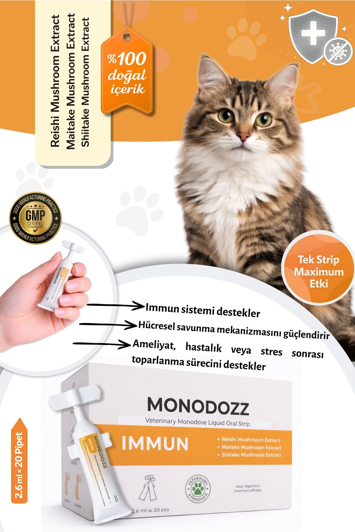 نوار خوراکی مایع برای گربه و سگ مونودوز MONODOZZ IMMUN 008