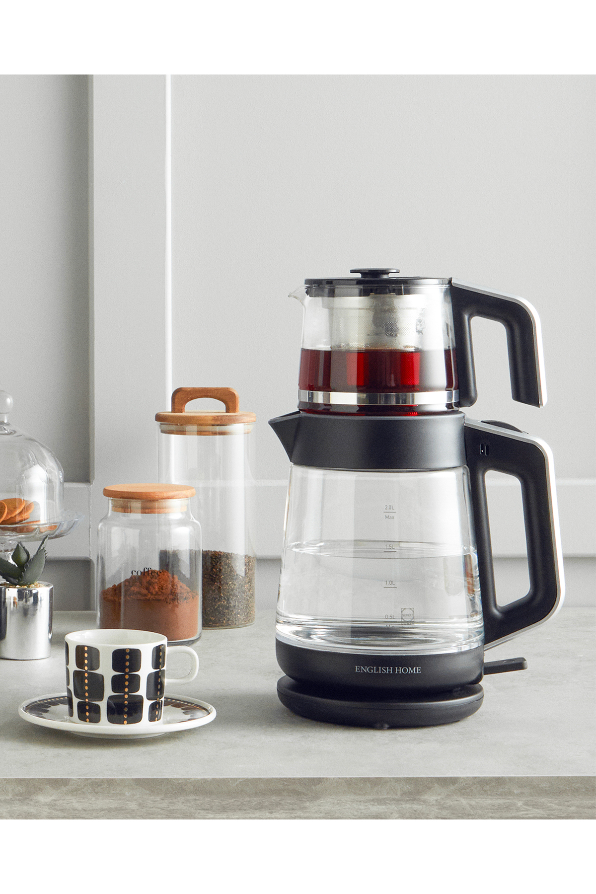چای ساز و کتری شیشه ای CMK 6001 مشکی CHROME اورجینال English Home