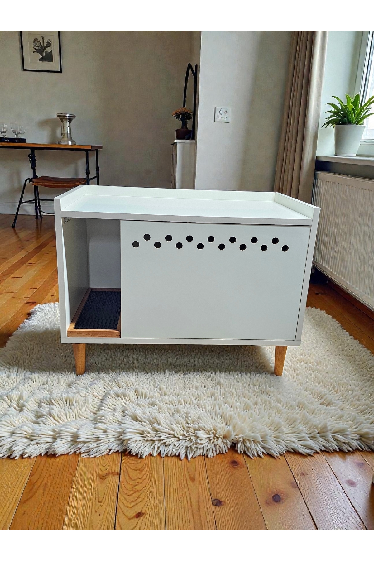 کابین توالت گربه چوبی دربسته آهشاپ‌سیتی AHŞAPCİTY، رنگ اکرو